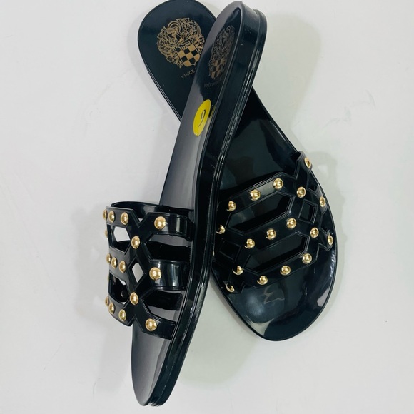 Vince Camuto Emelon Black Jelly Slide Sandals with Gold Studs - Picture 8 of 10